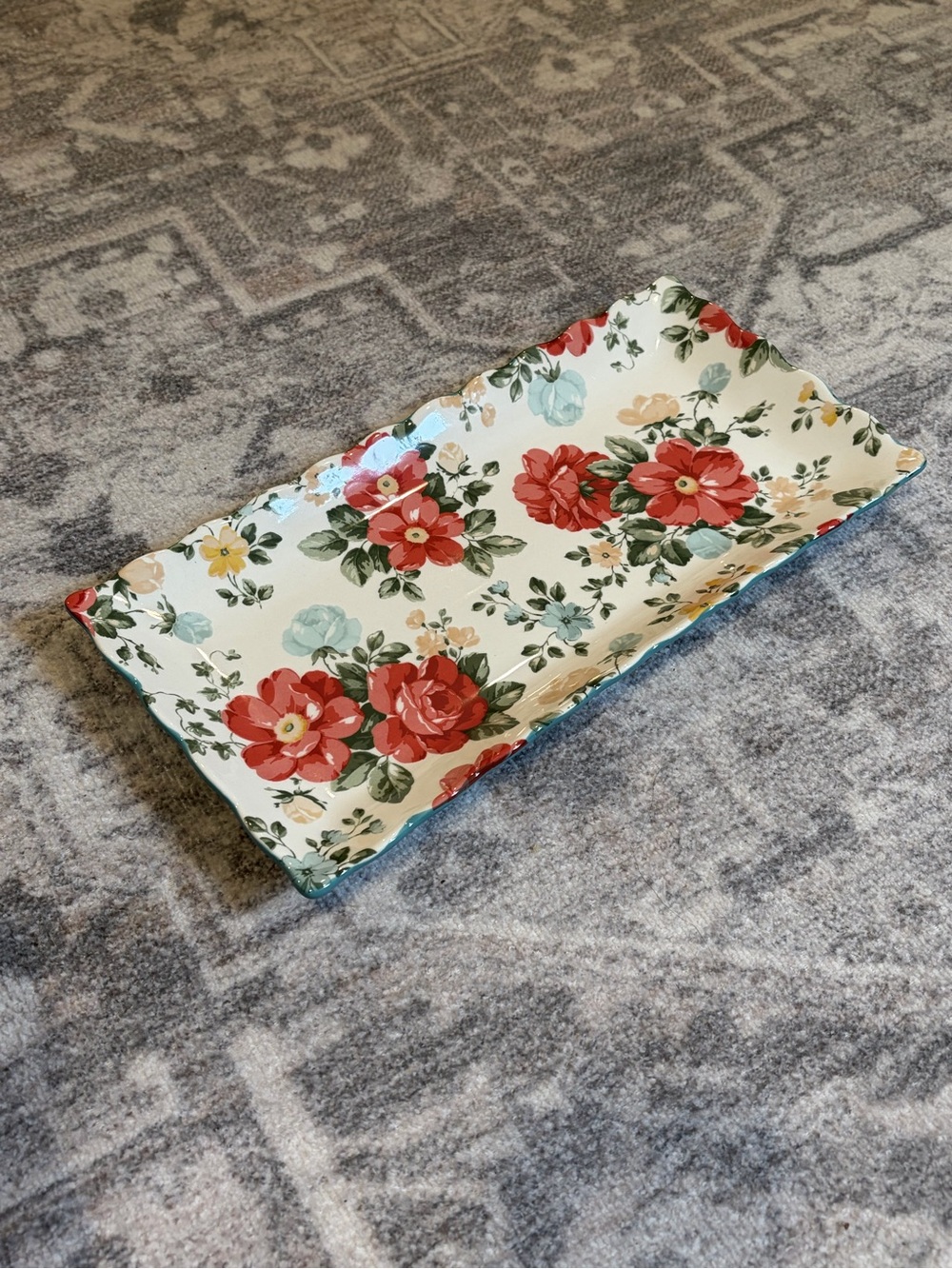 The Pioneer Woman Floral Ceramic Serving Platter in Red, Green, Cream